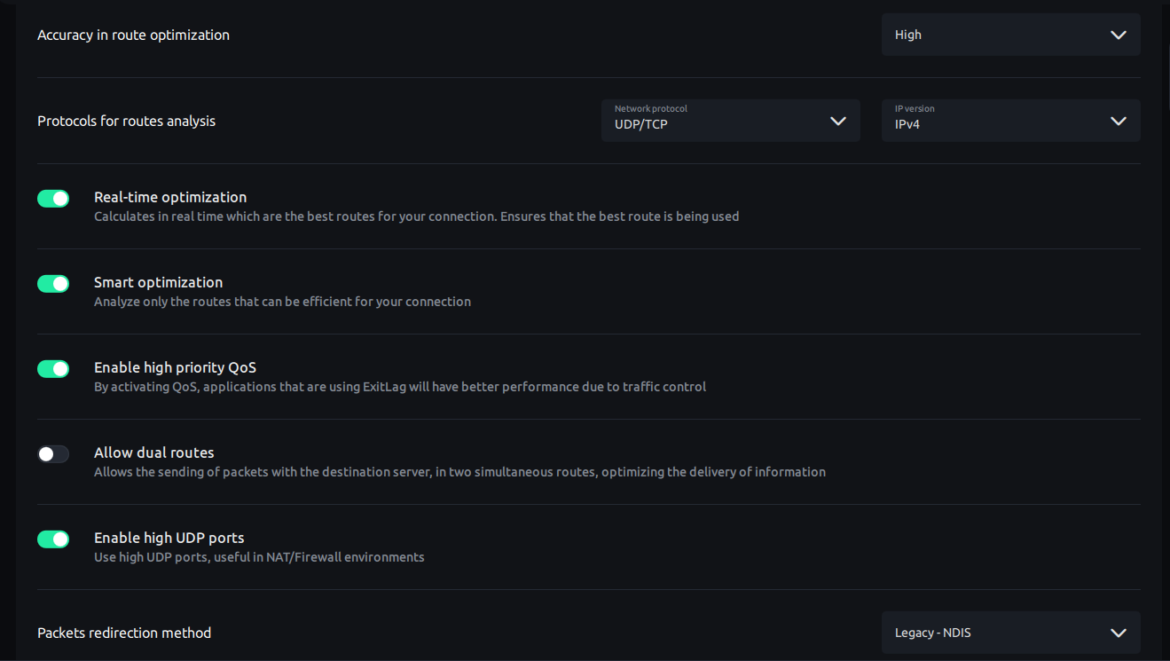 تنظیمات عمومی و تکنیکال اگزیت لگ